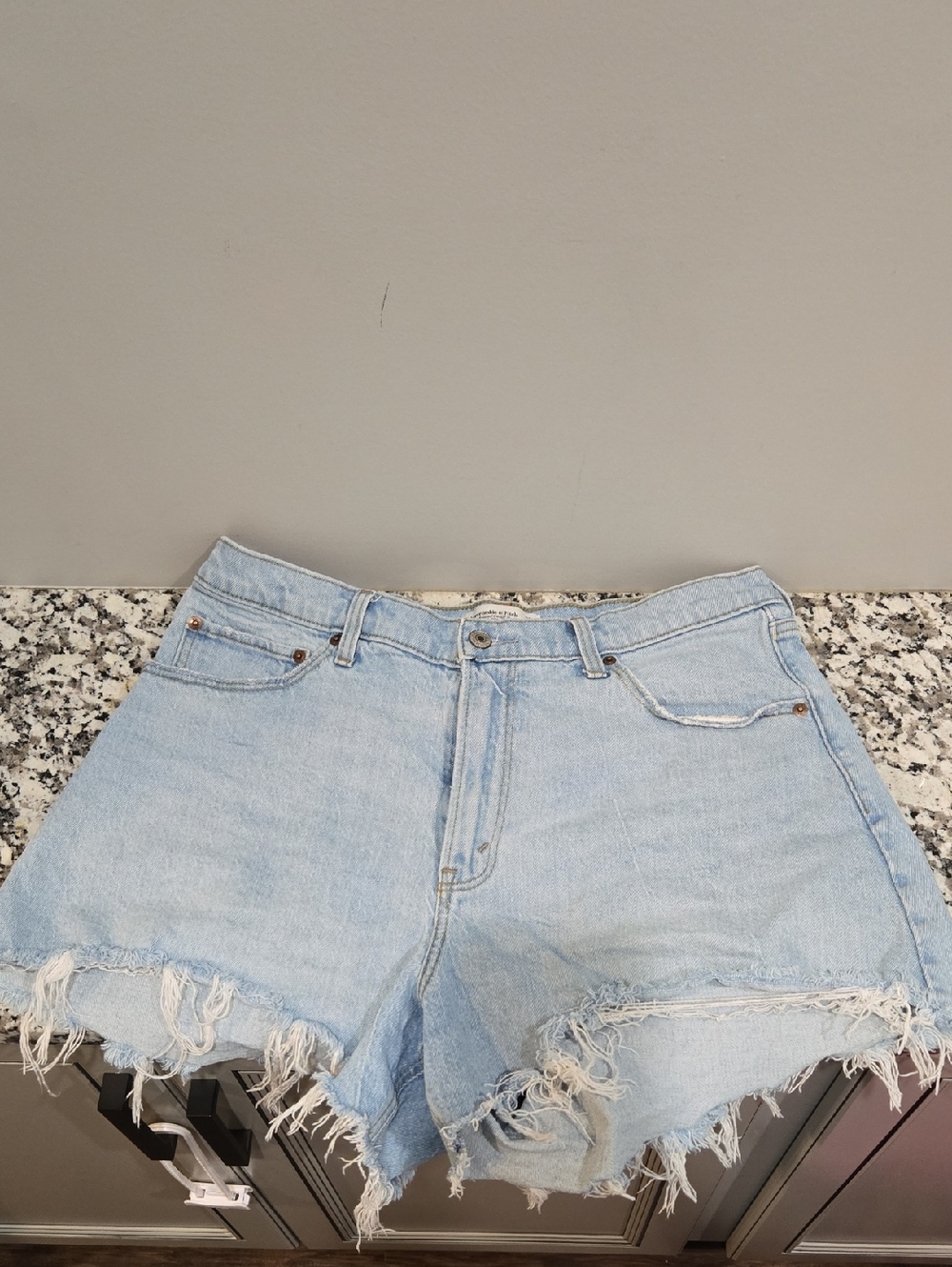 Abercrombie & Fitch Light Wash Frayed Denim Shorts